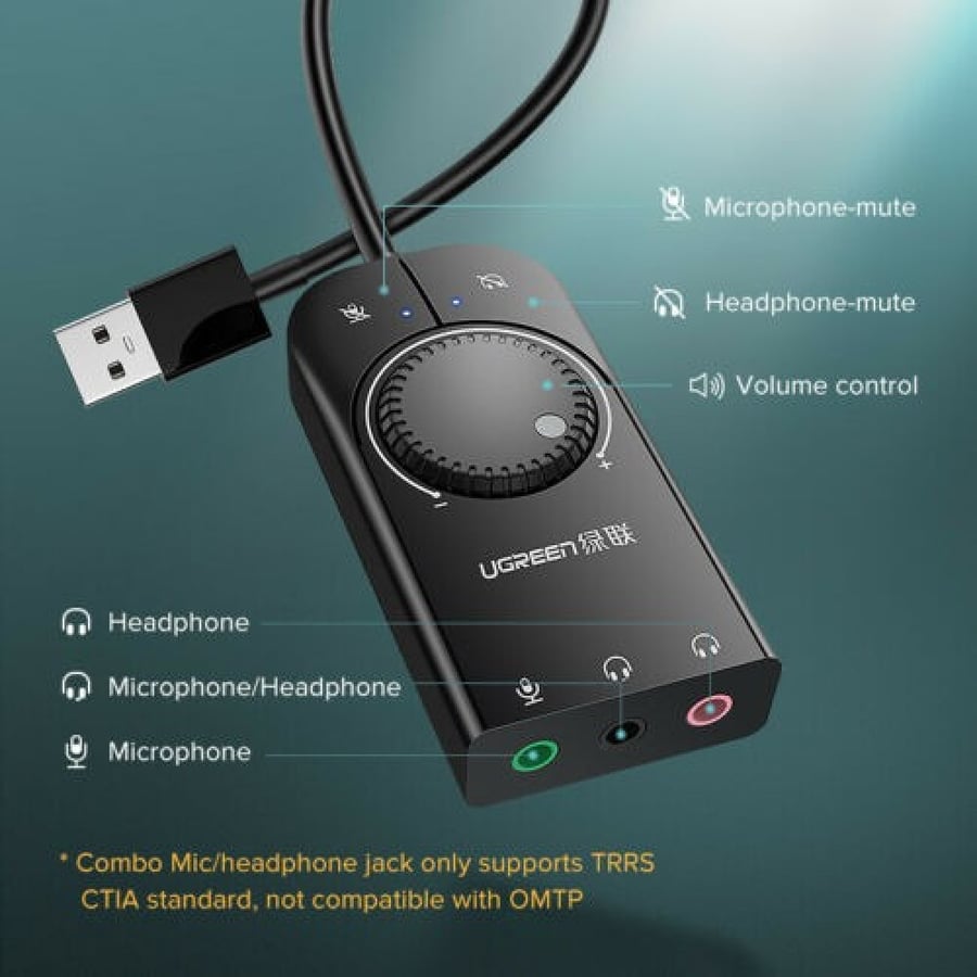 محول صوت ستيريو خارجي USB من شركة UGREEN