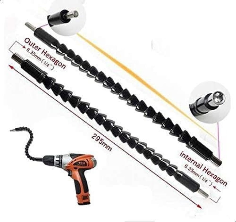 Flexible connector for screwdrivers, attaches to the drill