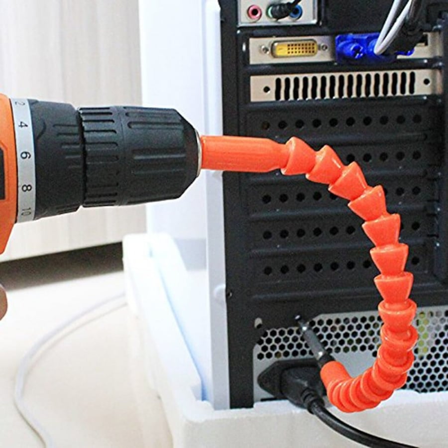 Flexible connector for screwdrivers, attaches to the drill