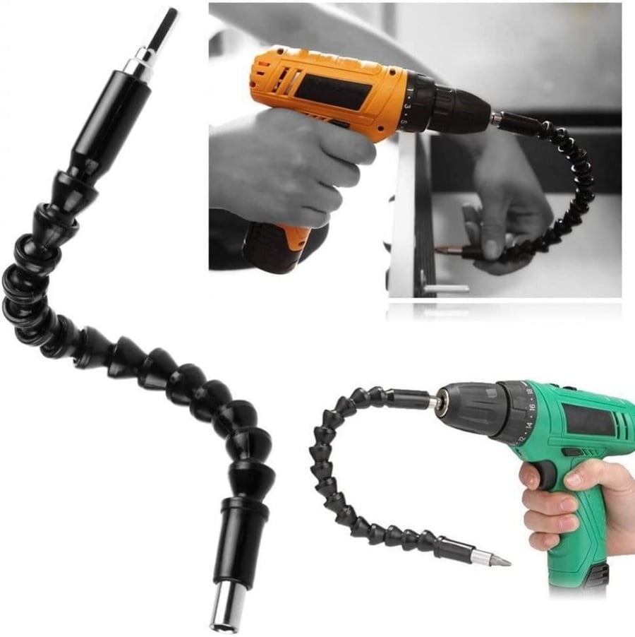 Flexible connector for screwdrivers, attaches to the drill