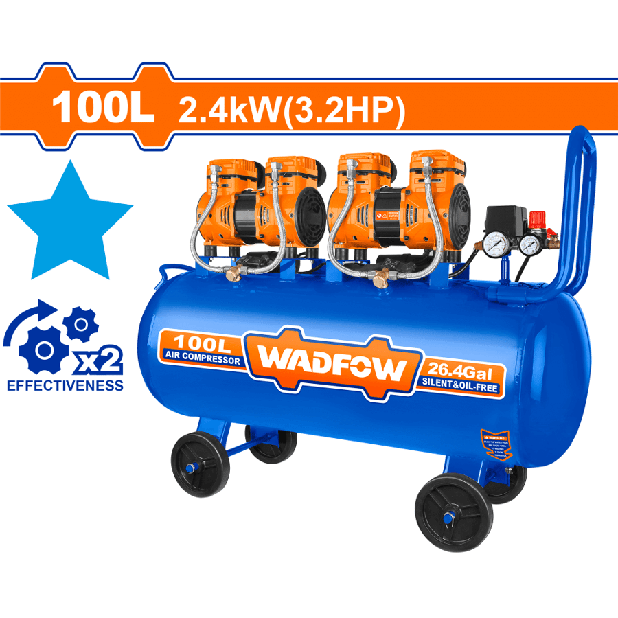 كومبروسور هواء صامط 100L محركين WADFOW WAP2R41 - 85
