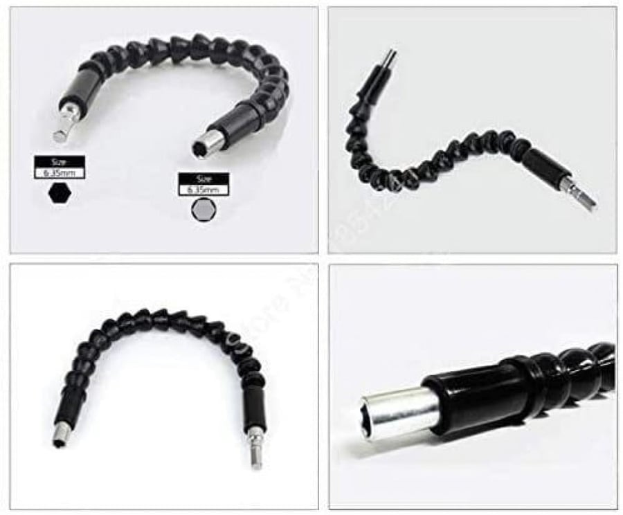 Flexible connector for screwdrivers, attaches to the drill