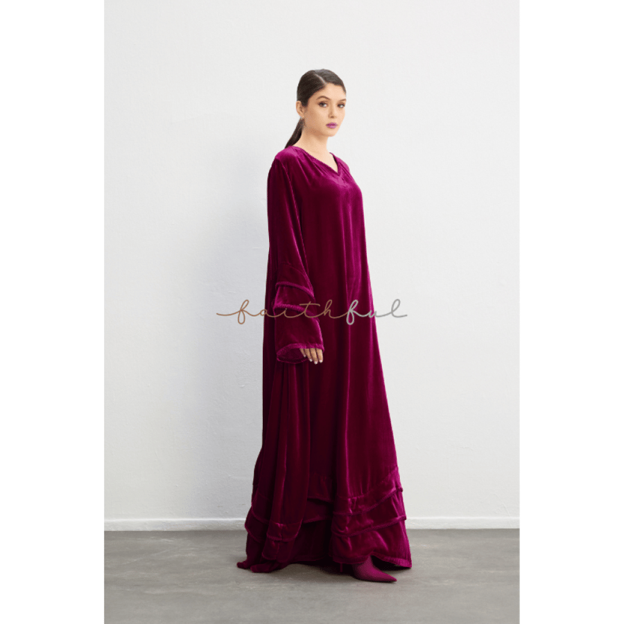 Velvet dress sleeve & skirt emb