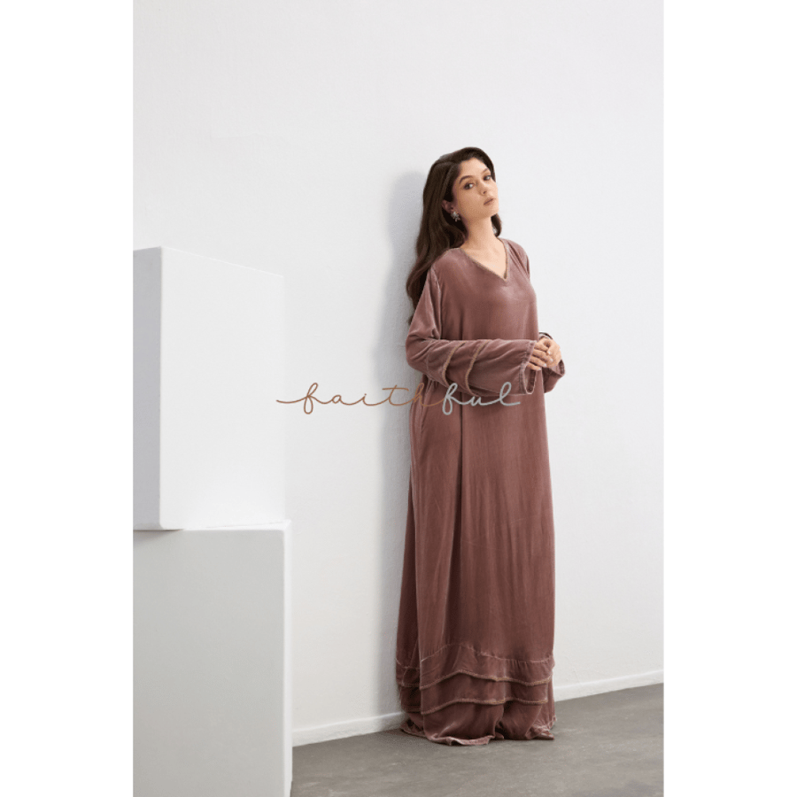 Velvet dress sleeve & skirt emb