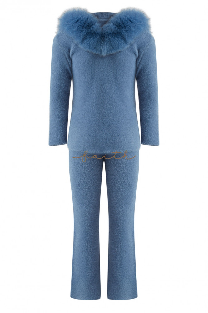 KIDS FOX FUR ON SHOULDERS BLUE FLUFFY SET