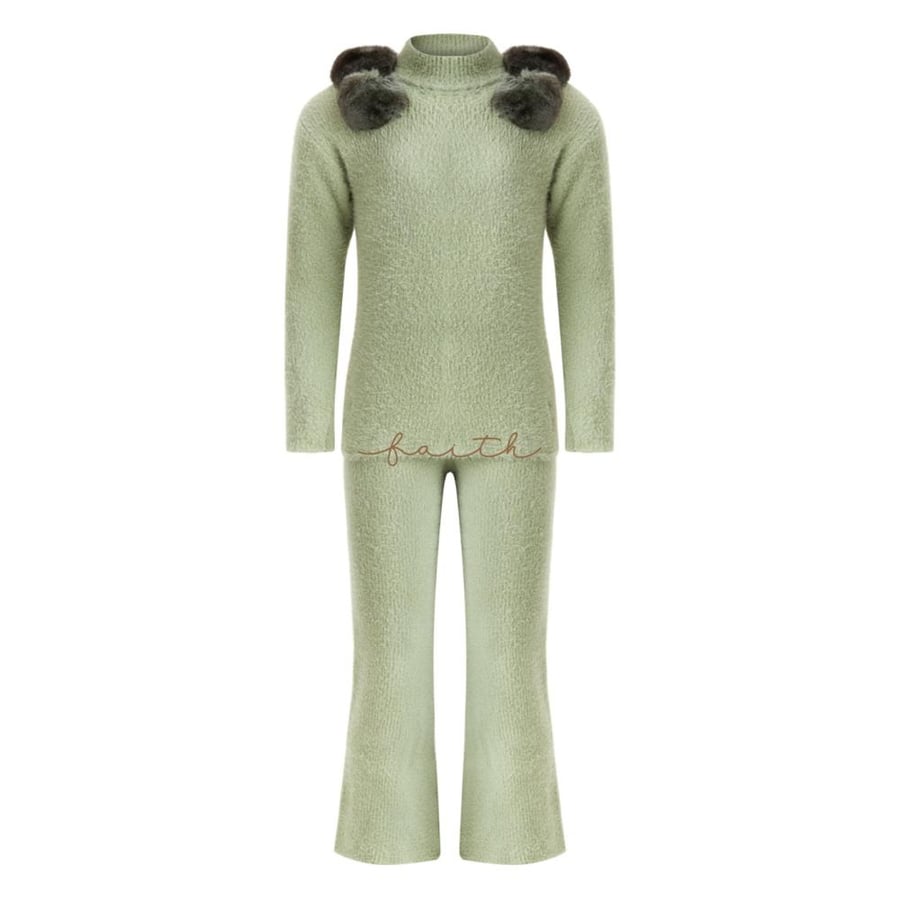 KIDS CHINCHILLA FUR ON SHOULDERS GREEN FLUFFY SET