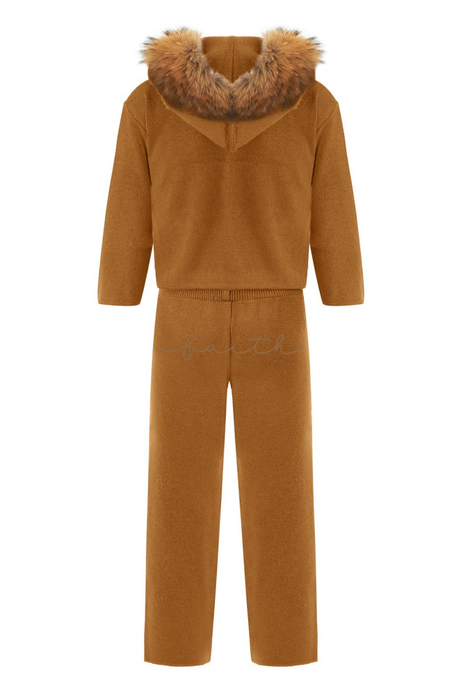 KIDS MUSTARD RAKOON  AROUND HOODIE KNITTED SET