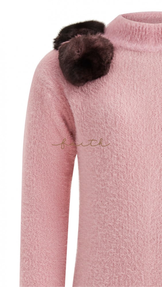 KIDS CHINCHILLA FUR ON SHOULDERS PINK FLUFFY SET