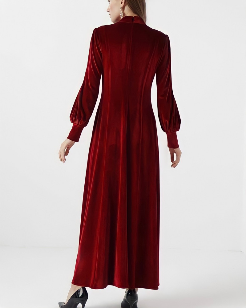 HIGHNECK TIGHT CUT VELVET DRESS - RED