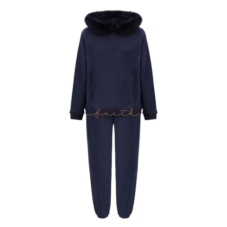 KIDS NAVY BLUE HOODY SWEATSHIRT FLEECE SET FOX AORUND HOOD