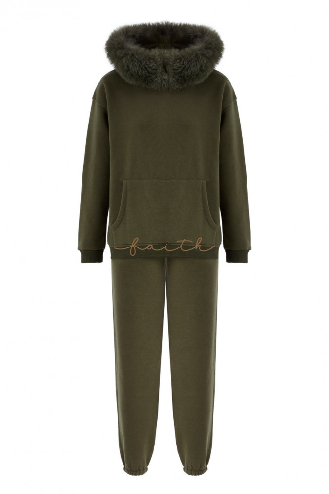 HOODY SWEATSHIRT FLEECE SET FOX FUR AROUND THE HOODY