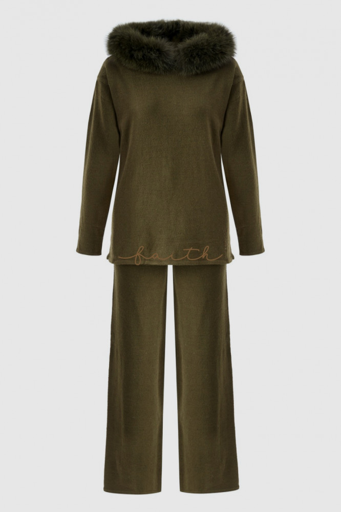 KIDS KHAKI FOX AROUND HOODIE KNITTED SET