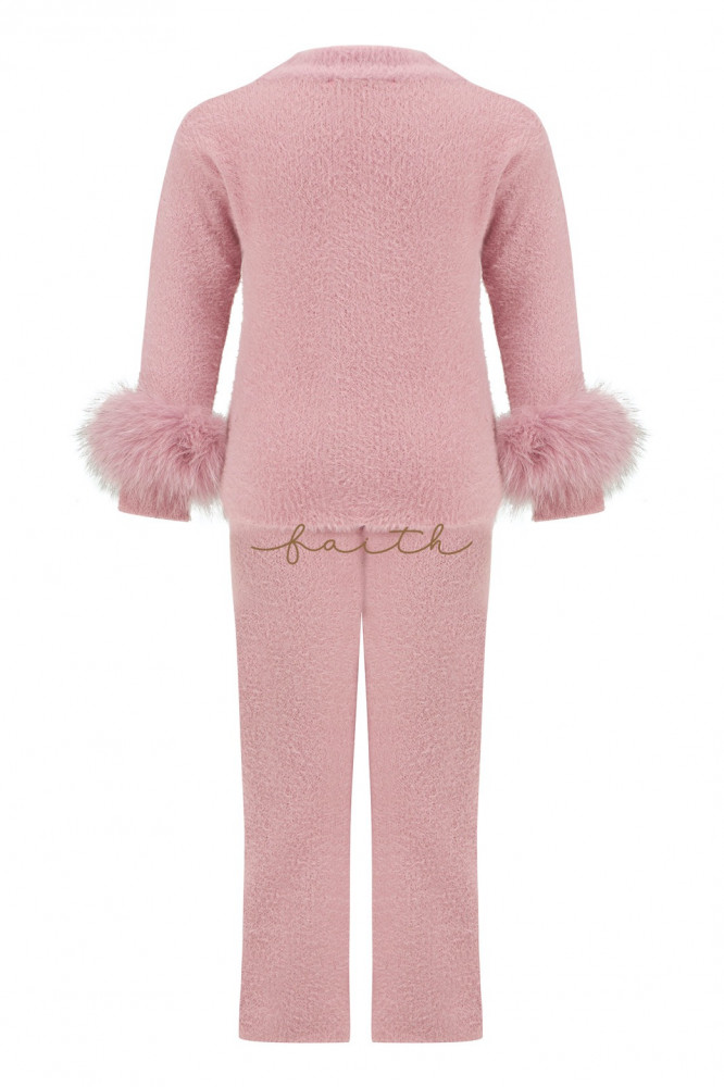 KIDS FOX ON SLEEVES PINK  FLUFFY SET