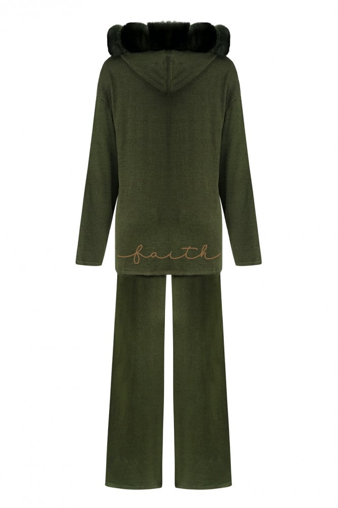 KIDS KHAKI CHINCHILLA AROUND HOODIE KNITTED SET