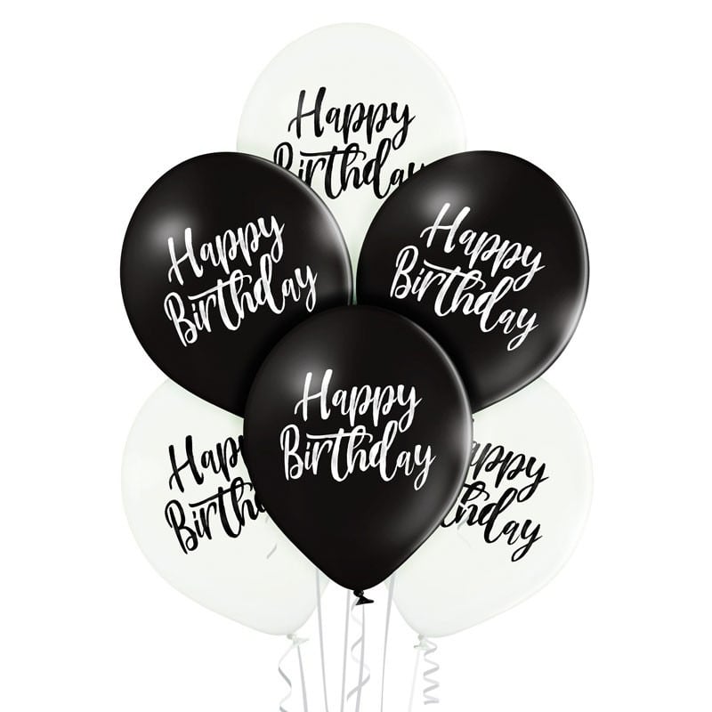 Birthday balloon set black and white 6 pieces