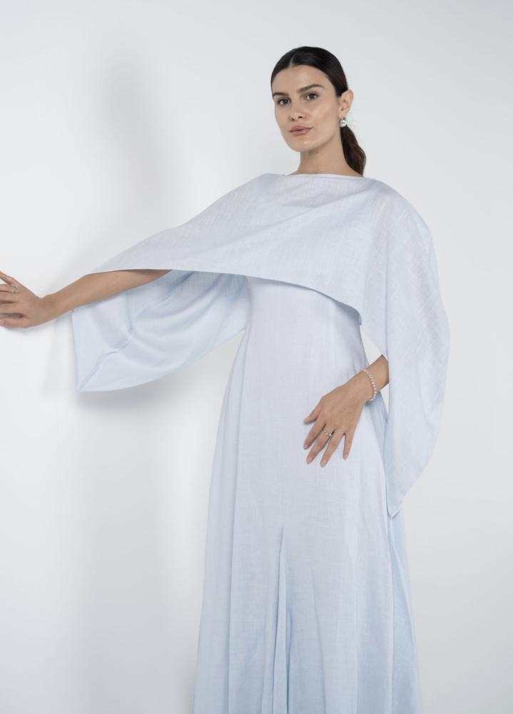 Sky blue linen dress with two pieces