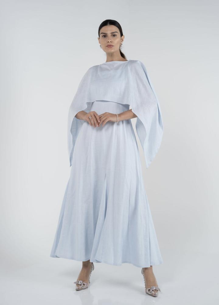 Sky blue linen dress with two pieces