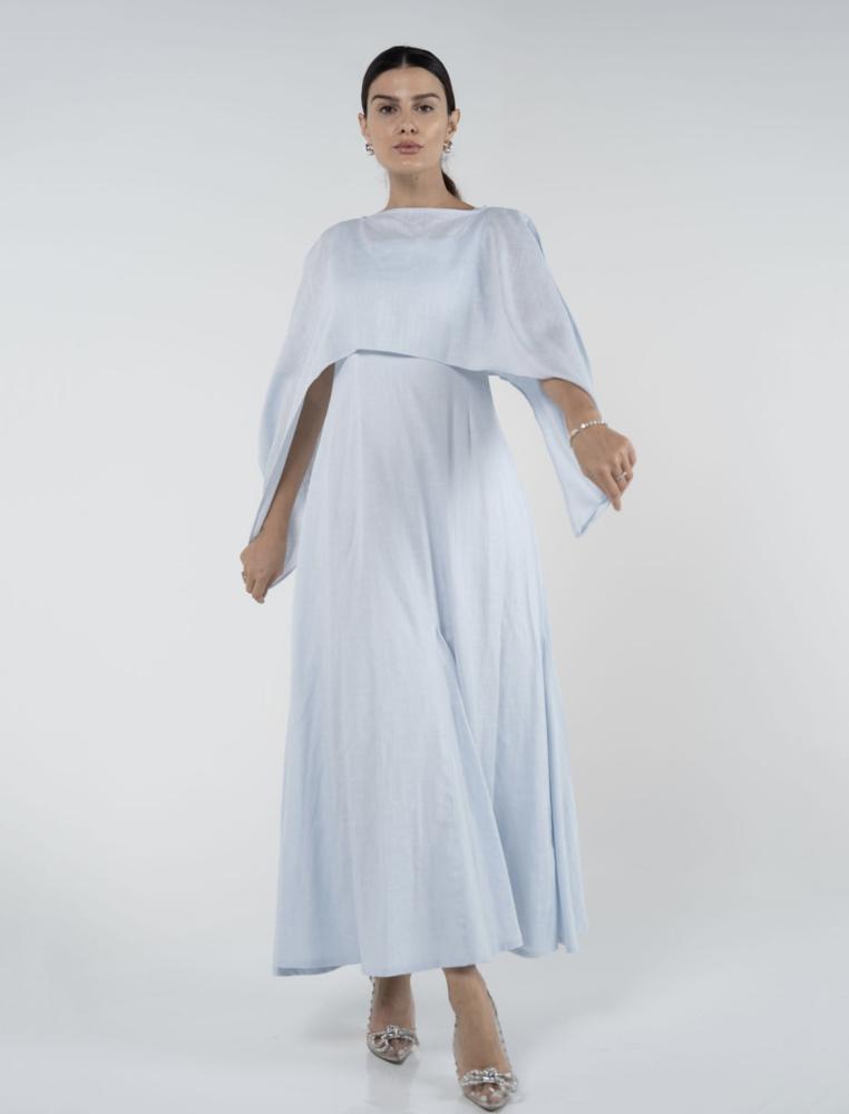 Sky blue linen dress with two pieces