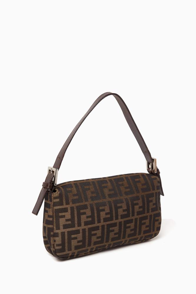 Fendi N90s Zucca Monogram Baguette Shoulder Bag in Canvas & Leather -