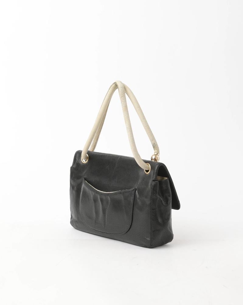 Black Chanel Medium Peforated Lambskin Single Flap Shoulder Bag