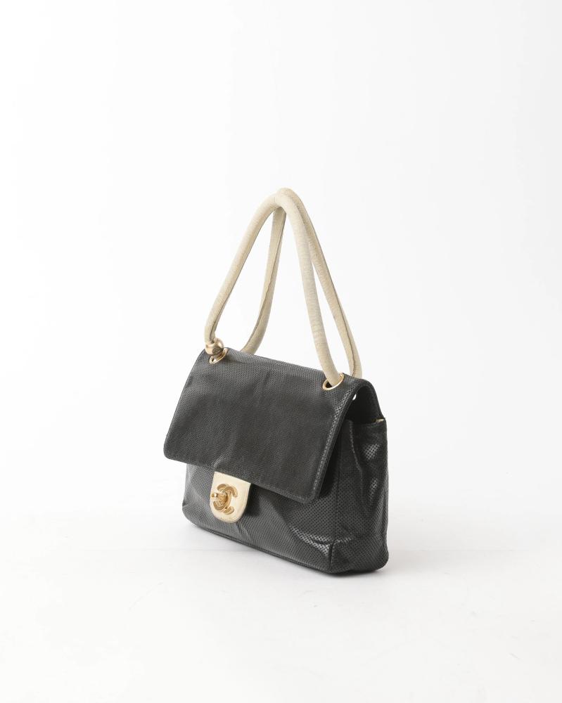 Black Chanel Medium Peforated Lambskin Single Flap Shoulder Bag