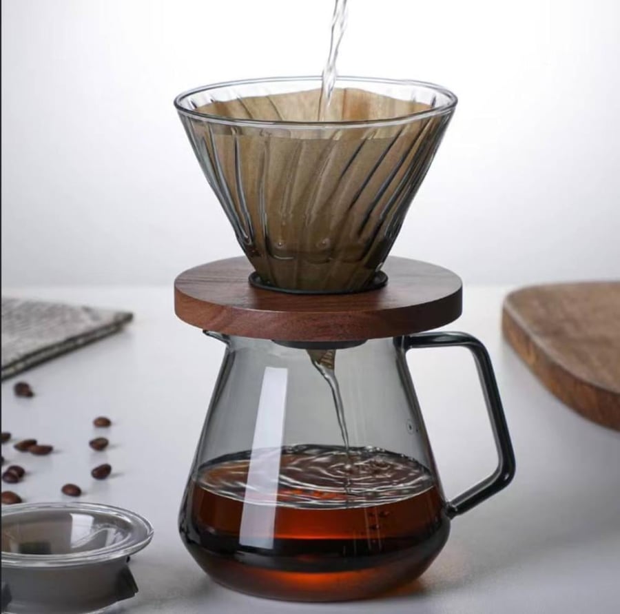 طقم تقطير مع حامل خشبي  V60 زجاجي 02