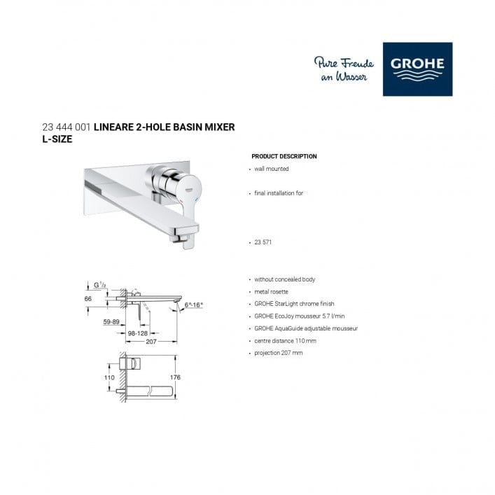 خلاط مغسلة دفن كروم وجه و قلب لينير جروهي GROHE