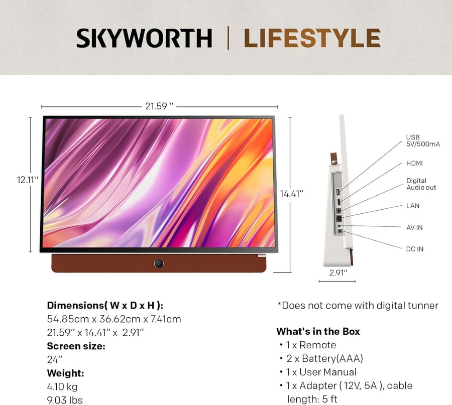 شاشة سكاي وورث ذكية متنقلة - 24 بوصة - Google TV