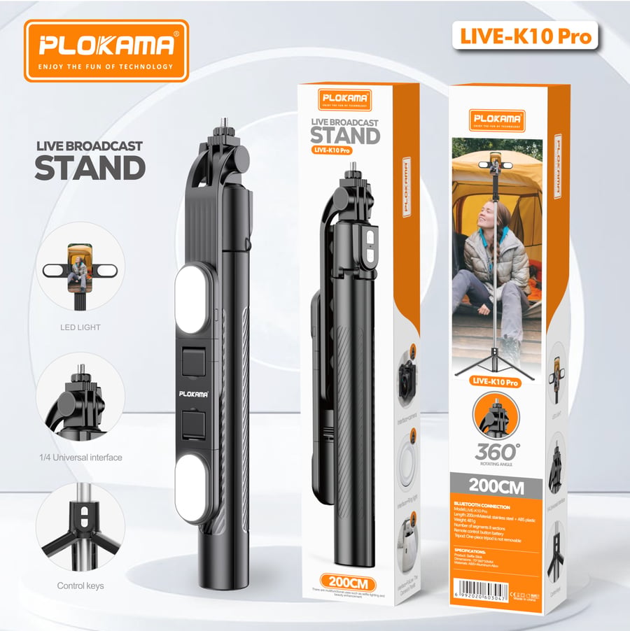 حامل بث وتصوير احترافي مع إضاءة LED Plokama LIVE-K10 Pro