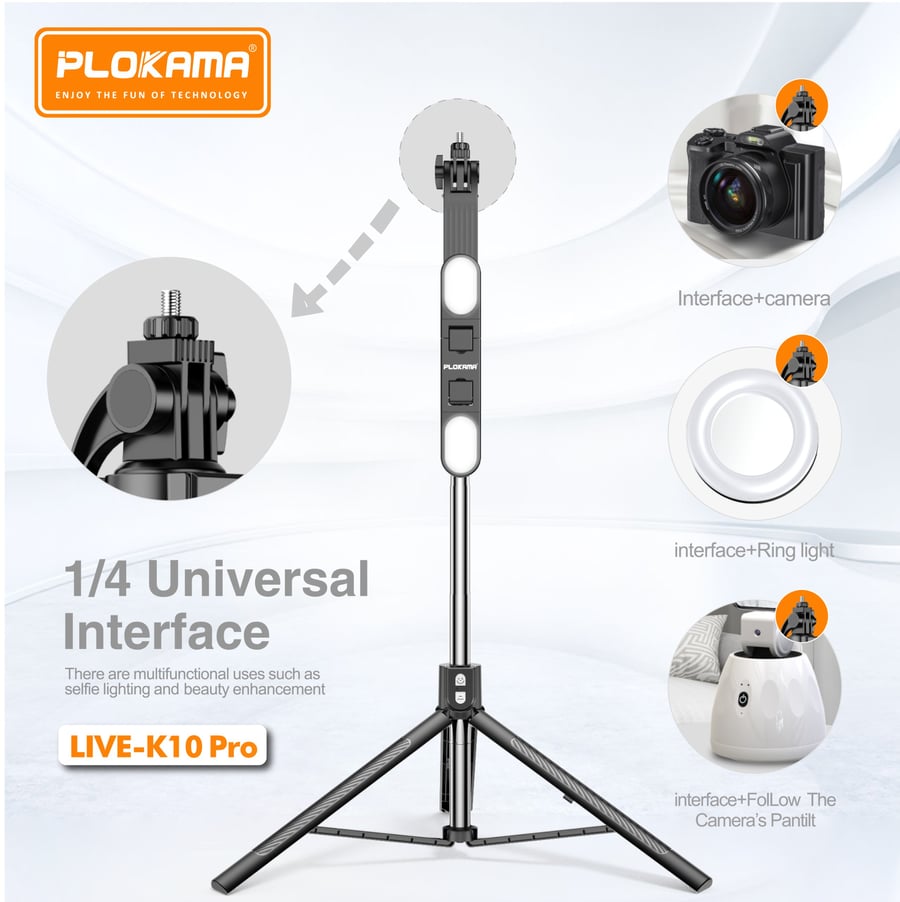 حامل بث وتصوير احترافي مع إضاءة LED Plokama LIVE-K10 Pro