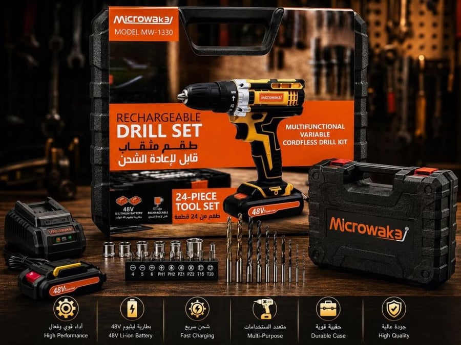 دريل فك وربط  من شركةMicrowak  القوه للبطاريه : ٤٨ فولت  المنتج مع بطاريتين