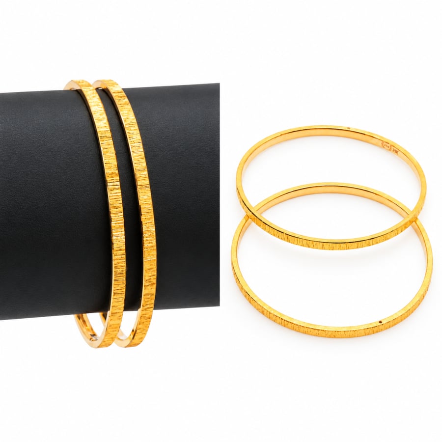 Gold bangle for women 21K with a bark finish 4.1 -4.6 g