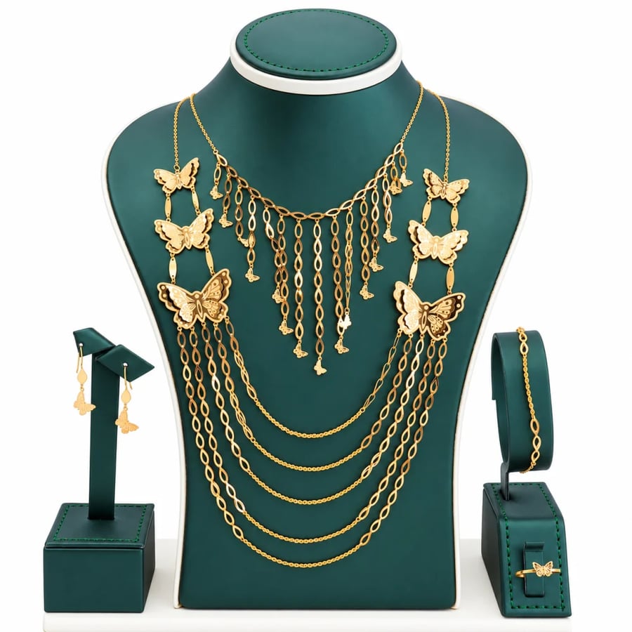 اجمل طقم ذهب ناعم عيار 21 بتصميم فراشات وزن 11.1 جرام