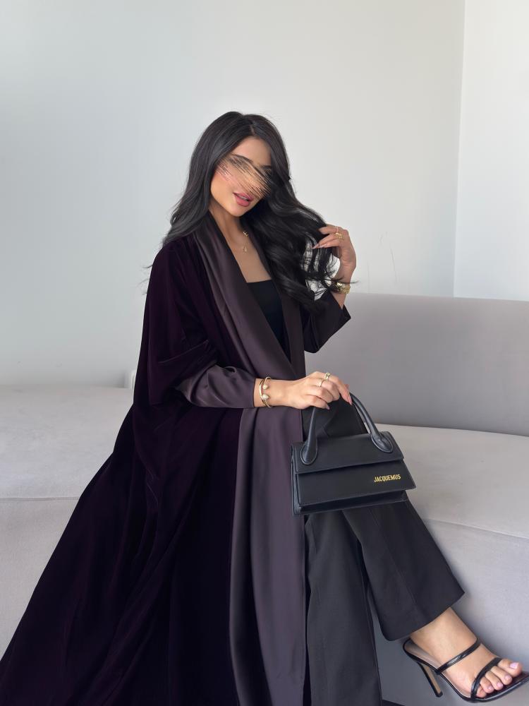 مخمل بنفسجي غامق مع حرير بنفسجي نص بشت