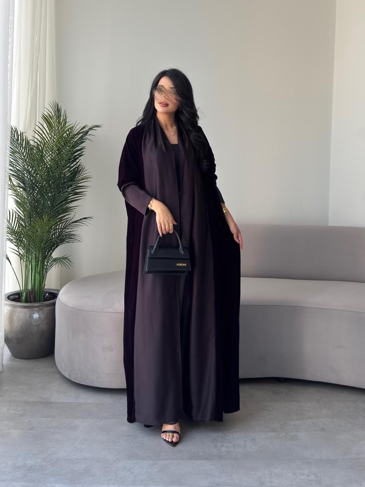 مخمل بنفسجي غامق مع حرير بنفسجي نص بشت