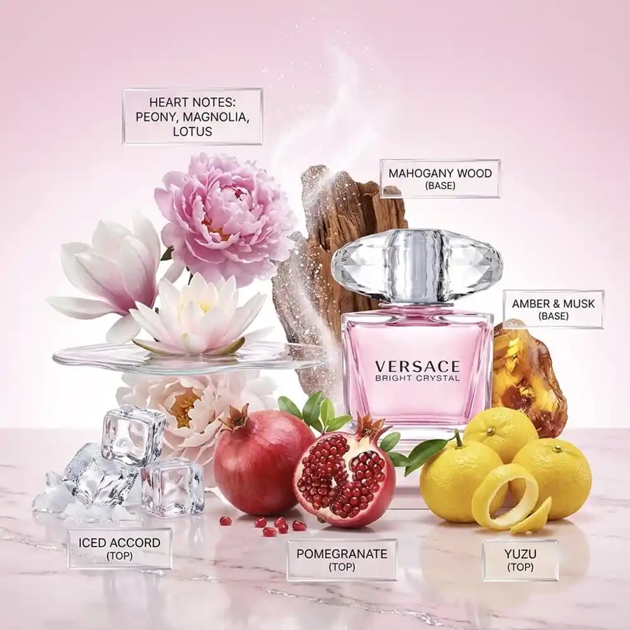 عطر برايت كريستال النسائي مع الرمان والفاوانيا واللوتس والماهوجني