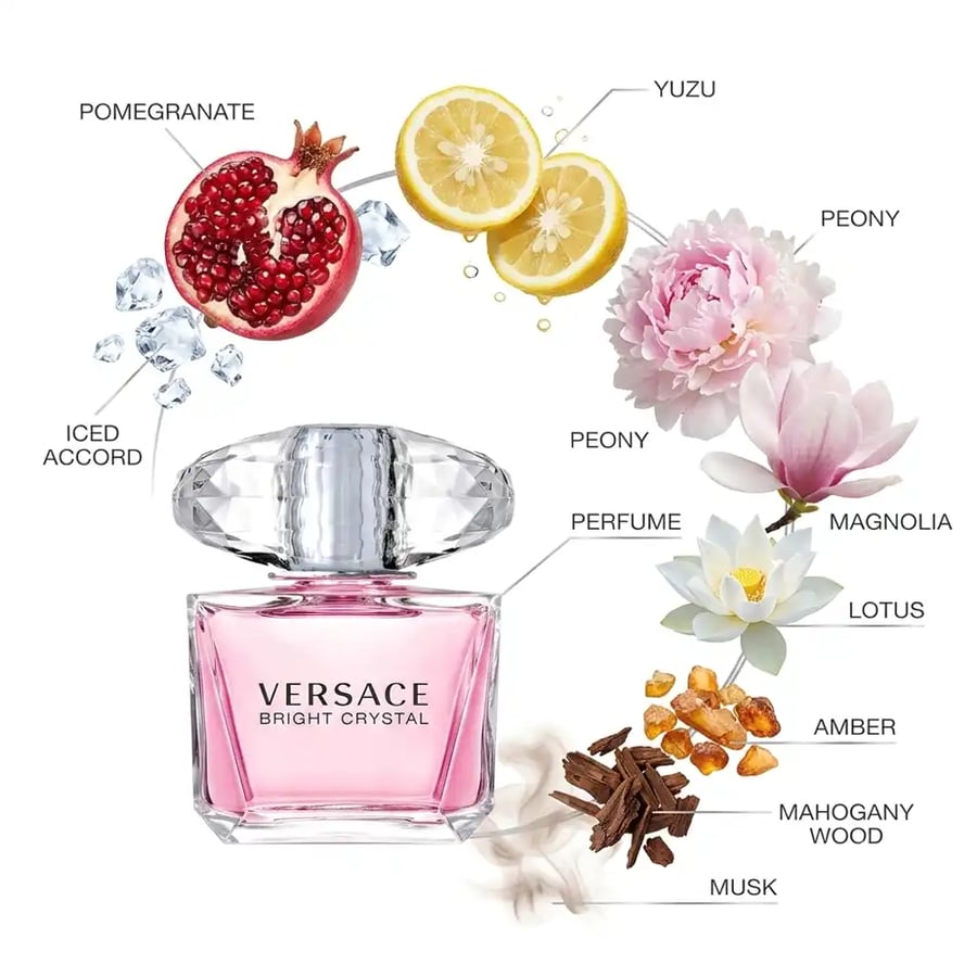 مكونات عطر فرزاتشي برايت كريستال من اليوزو والرمان والزهور والمسك