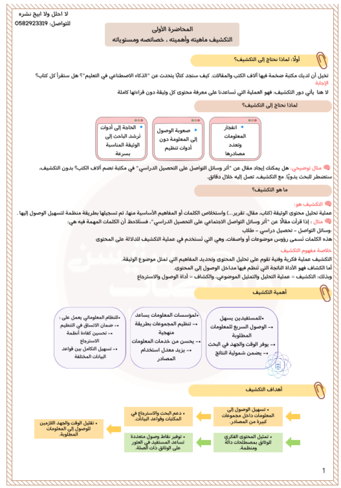 ملخص مادة التكشيف والاستخلاص