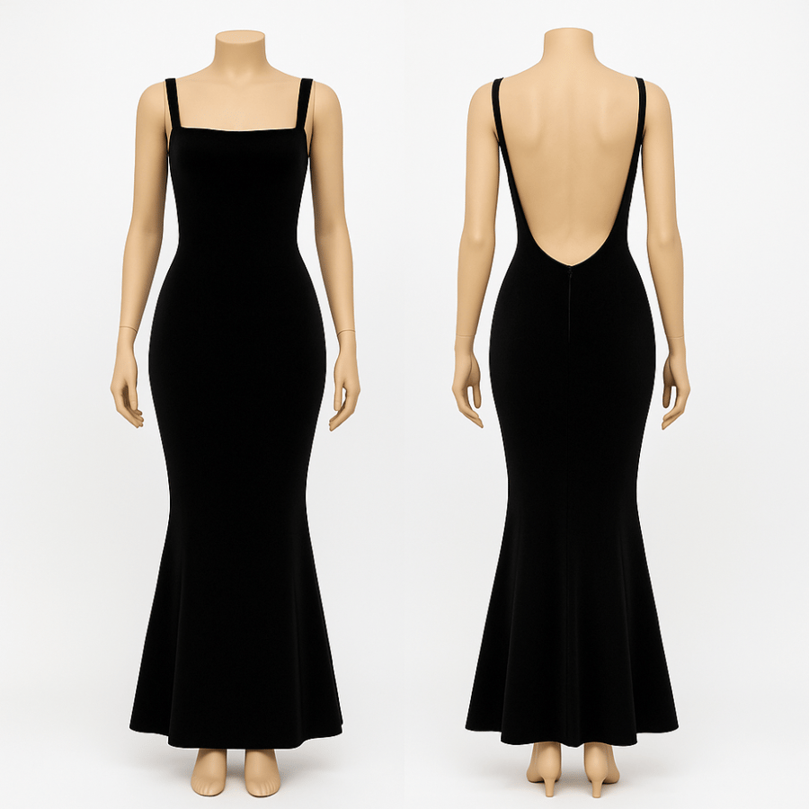 Long mermaid evening dress black with back exposed