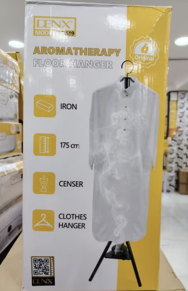 علاقة ملابس أرضية برائحة عطرية من DENX DX3619 - ارتفاع 175 سم، هيكل حديدي متين مع مبخرة مدمجة للعطر، حامل ملابس أنيق متعدد الأغراض للمنزل والمجالس والبوتيكات