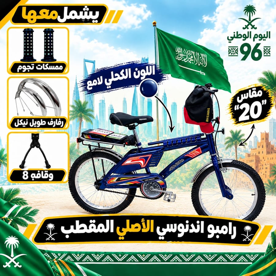 دراجة رامبو إندونيسي  مقاس 20 الأصلي المقطب هي الدراجة الهوائية باللون الكحلي الامع الجديد بمناسبة اليوم الوطني 96.