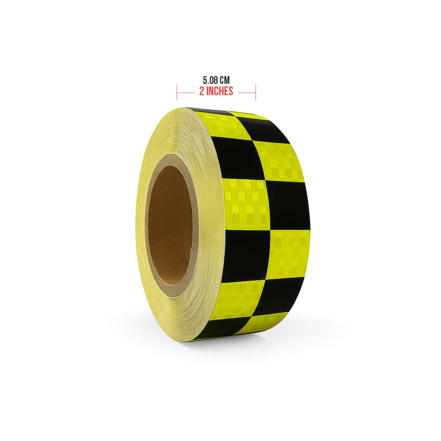 شريط تحذيري لاصق وعاكس للضوء Black Squares Yellow Reflective Tape عرض