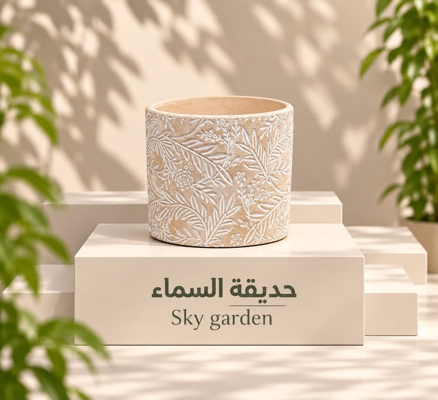 فازه سيراميك بنى فاتح بنقوش  زهريه مقاس(10.5*12)
