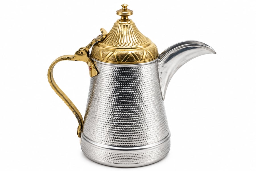 بكرج دلة حليب نحاس حب الرمان ناعم لونين فضي ذهبي