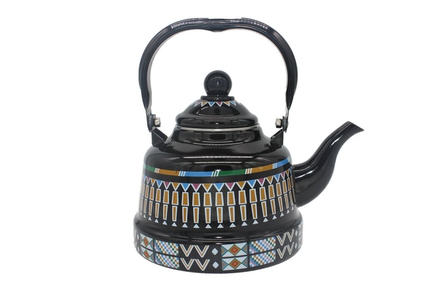 ابريق شاهي غضار نقشة القط العسيري TK505 اسود