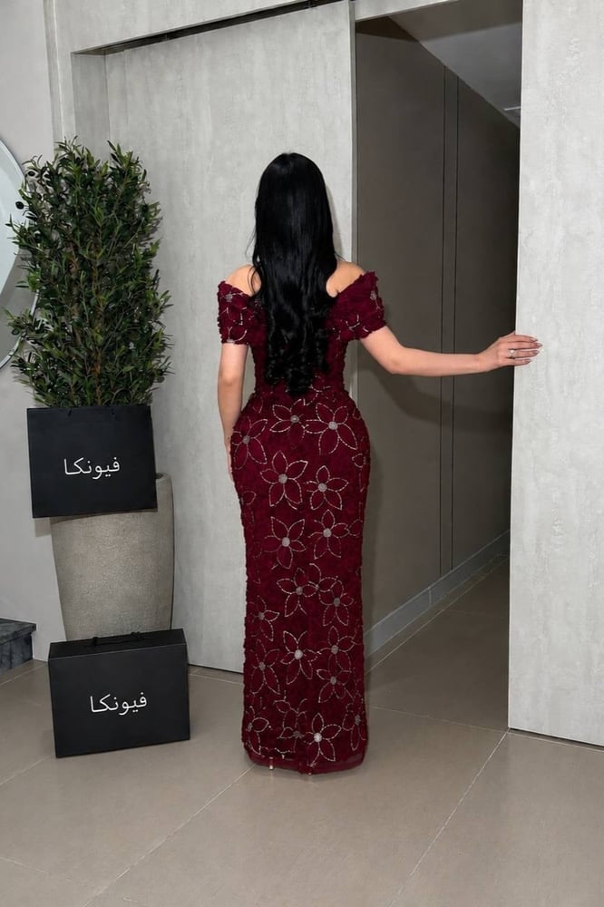 فستان امولي تطريز ورود بالخرز والترتر