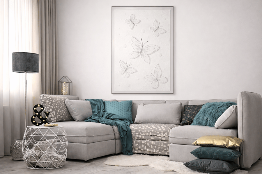 لوحة جدارية فراشات ثلاثية الأبعاد – تصميم أنيق بلون أبيض 150×100