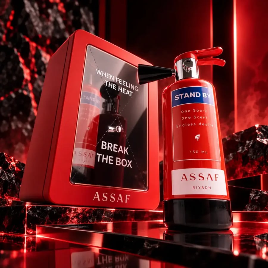 عطر ستاند باي وريد بوكس من عساف بتصميم يحاكي طفاية الحريق