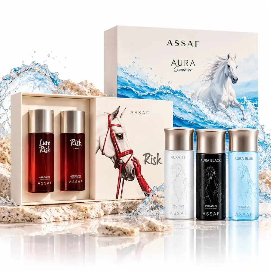 عطور أورا وريسك من عساف بحجم إجمالي 550 مل