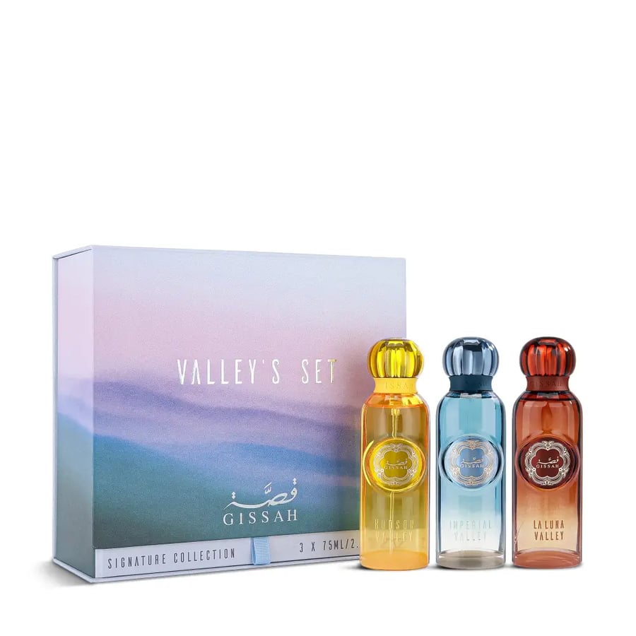 مجموعة فالي من القصة تضم ثلاثة عطور مركزة بحجم 75 مل لكل عطر